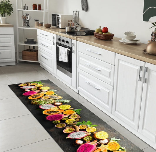 Tappeto Cucina Antiscivolo Made in Italy Passatoia Antimacchia Multiuso Corridoio Soggiorno Lavabile in Lavatrice - 50x100 - Frutta esotica