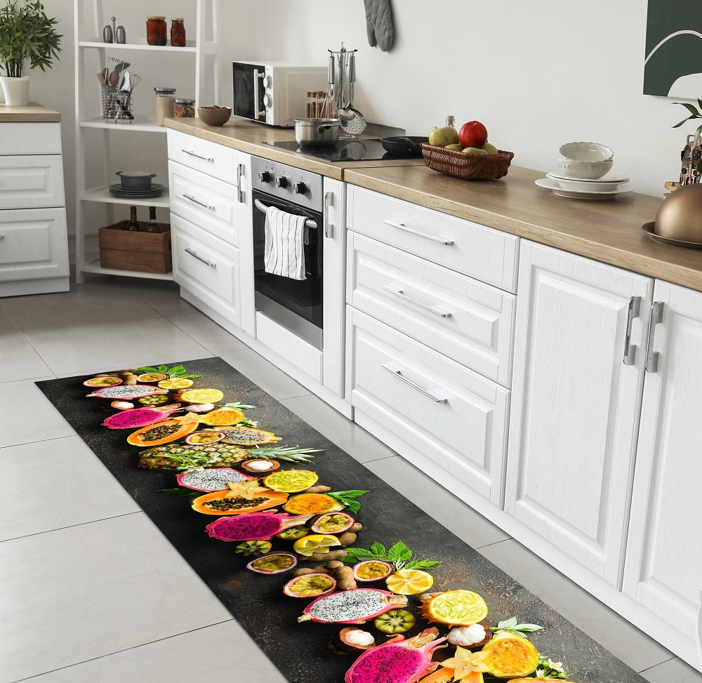 Tappeto Cucina Antiscivolo Made in Italy Passatoia Antimacchia Multiuso Corridoio Soggiorno Lavabile in Lavatrice - 50x300 - Frutta esotica