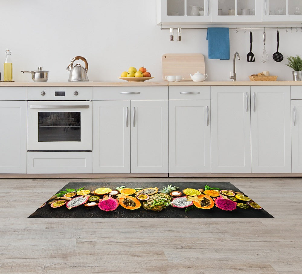 Tappeto Cucina Antiscivolo Made in Italy Passatoia Antimacchia Multiuso Corridoio Soggiorno Lavabile in Lavatrice - 50x600 - Frutta esotica