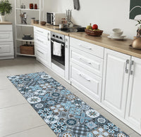 Tappeto Cucina Antiscivolo Made in Italy Passatoia Antimacchia Multiuso Corridoio Soggiorno Lavabile in Lavatrice - 50x200 - Mattonella Acqua