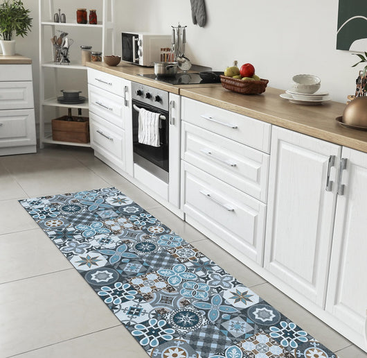 Tappeto Cucina Antiscivolo Made in Italy Passatoia Antimacchia Multiuso Corridoio Soggiorno Lavabile in Lavatrice - 50x550 - Mattonella Acqua