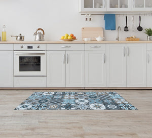 Tappeto Cucina Antiscivolo Made in Italy Passatoia Antimacchia Multiuso Corridoio Soggiorno Lavabile in Lavatrice - 50x350 - Mattonella Acqua