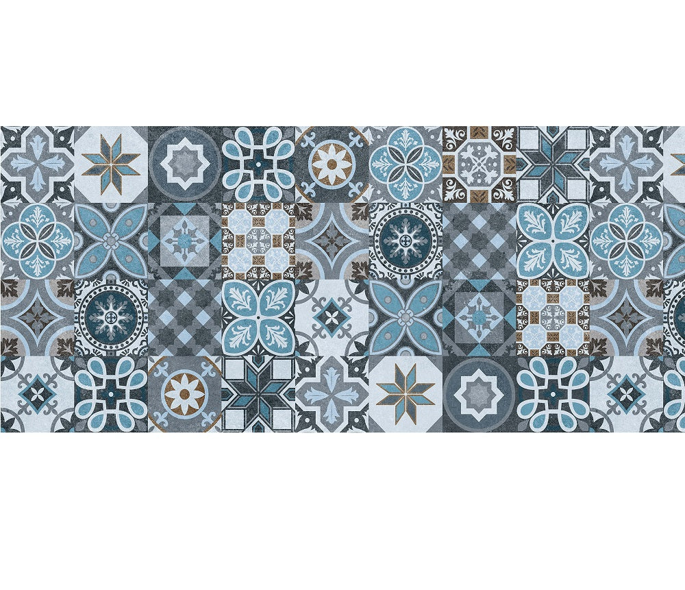 Tappeto Cucina Antiscivolo Made in Italy Passatoia Antimacchia Multiuso Corridoio Soggiorno Lavabile in Lavatrice - 50x500 - Mattonella Acqua