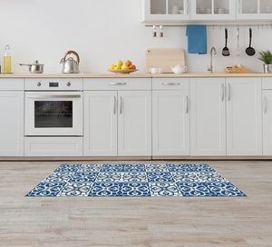 Tappeto Cucina Antiscivolo Made in Italy Passatoia Antimacchia Multiuso Corridoio Soggiorno Lavabile in Lavatrice - 50x150 - Mattonella blu