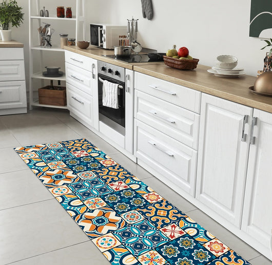 Tappeto Cucina Antiscivolo Made in Italy Passatoia Antimacchia Multiuso Corridoio Soggiorno Lavabile in Lavatrice - 50x300 - Mattonella Multicolor