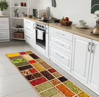 Tappeto Cucina Antiscivolo Made in Italy Passatoia Antimacchia Multiuso Corridoio Soggiorno Lavabile in Lavatrice - 50x100 - Riquadri di spezie
