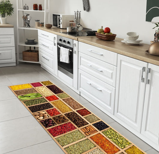 Tappeto Cucina Antiscivolo Made in Italy Passatoia Antimacchia Multiuso Corridoio Soggiorno Lavabile in Lavatrice - 50x450 - Riquadri di spezie
