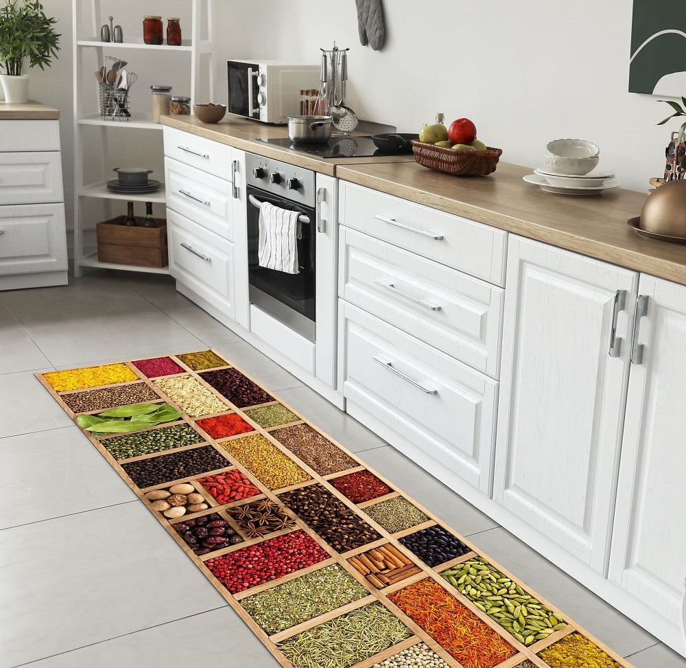 Tappeto Cucina Antiscivolo Made in Italy Passatoia Antimacchia Multiuso Corridoio Soggiorno Lavabile in Lavatrice - 50x600 - Riquadri di spezie