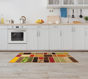 Tappeto Cucina Antiscivolo Made in Italy Passatoia Antimacchia Multiuso Corridoio Soggiorno Lavabile in Lavatrice - 50x200 - Riquadri di spezie