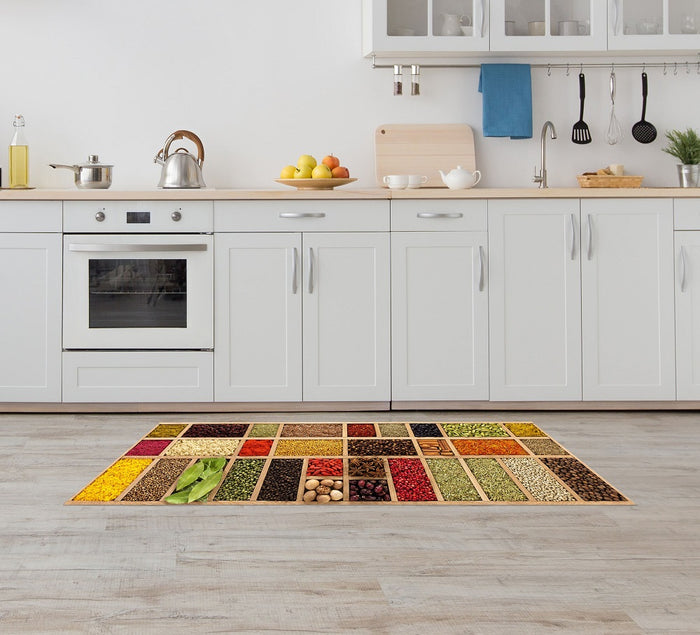 Tappeto Cucina Antiscivolo Made in Italy Passatoia Antimacchia Multiuso Corridoio Soggiorno Lavabile in Lavatrice - 50x200 - Riquadri di spezie