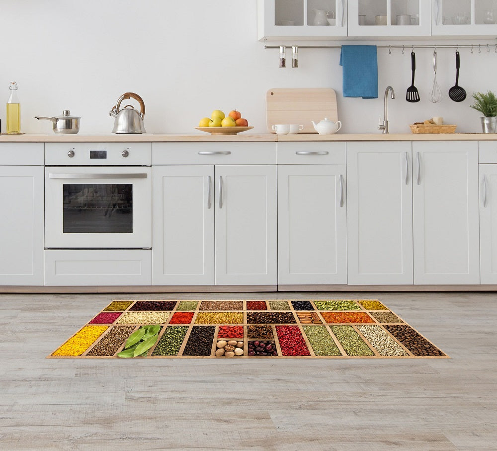 Tappeto Cucina Antiscivolo Made in Italy Passatoia Antimacchia Multiuso Corridoio Soggiorno Lavabile in Lavatrice - 50x400 - Riquadri di spezie