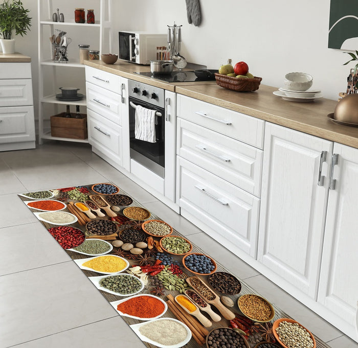 Tappeto Cucina Antiscivolo Made in Italy Passatoia Antimacchia Multiuso Corridoio Soggiorno Lavabile in Lavatrice - 50x500 - Spezie e semini