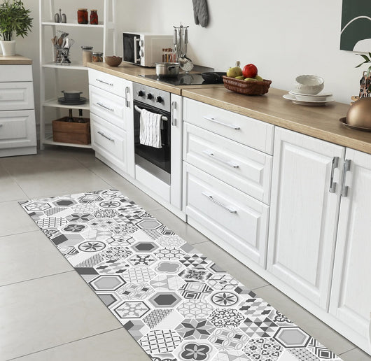 Tappeto Cucina Antiscivolo Made in Italy Passatoia Antimacchia Multiuso Corridoio Soggiorno Lavabile in Lavatrice - 50x100 - Mattonella grigia