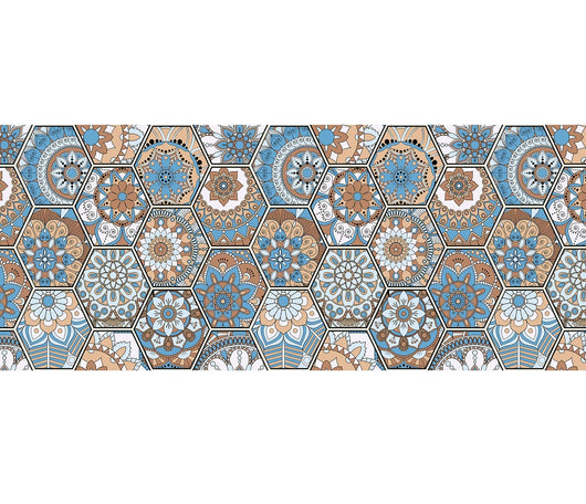 Tappeto Cucina Antiscivolo Made in Italy Passatoia Antimacchia Multiuso Corridoio Soggiorno Lavabile in Lavatrice - 50x350 - Esagoni celesti