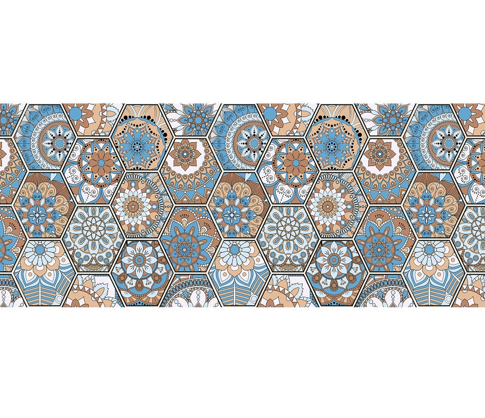 Tappeto Cucina Antiscivolo Made in Italy Passatoia Antimacchia Multiuso Corridoio Soggiorno Lavabile in Lavatrice - 50x400 - Esagoni celesti