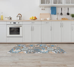 Tappeto Cucina Antiscivolo Made in Italy Passatoia Antimacchia Multiuso Corridoio Soggiorno Lavabile in Lavatrice - 50x150 - Esagoni celesti