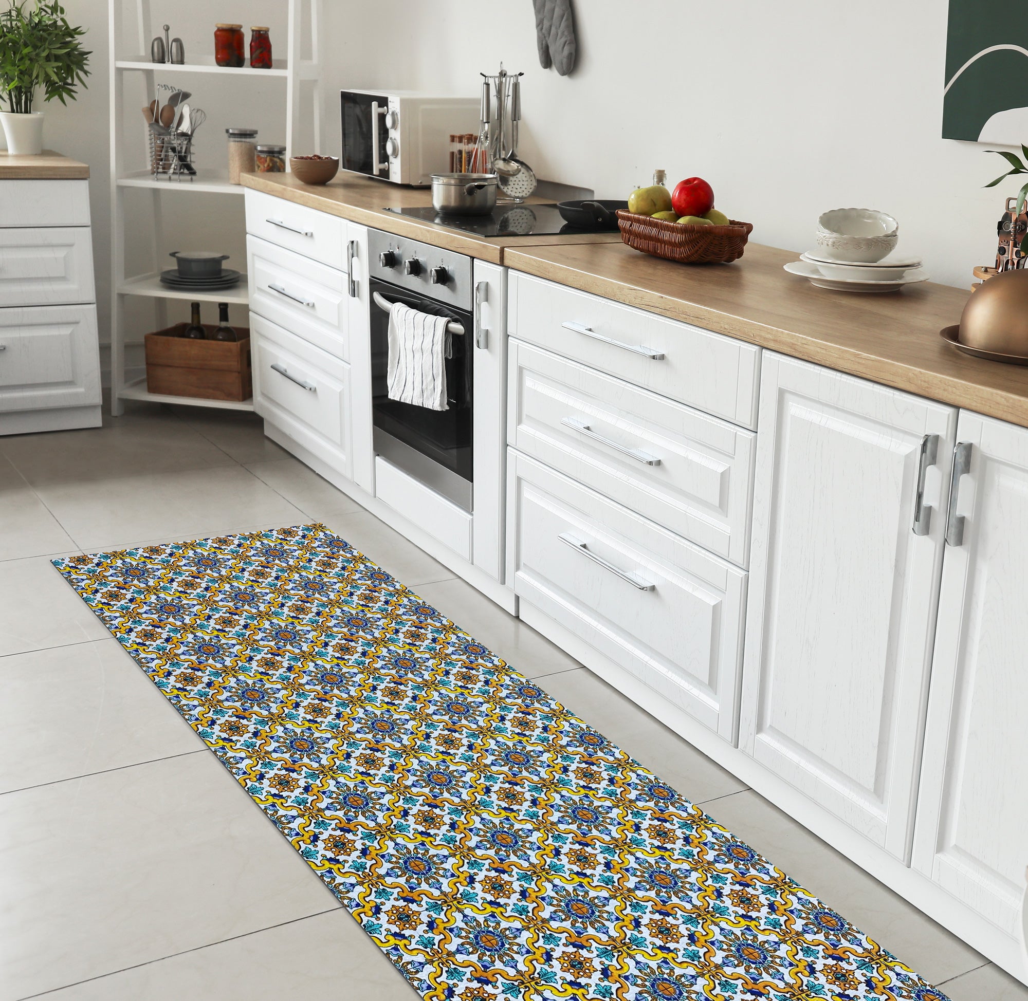 Tappeto Cucina Antiscivolo Made in Italy Passatoia Antimacchia Multiuso Corridoio Soggiorno Lavabile in Lavatrice - 50x400 - Azulejos