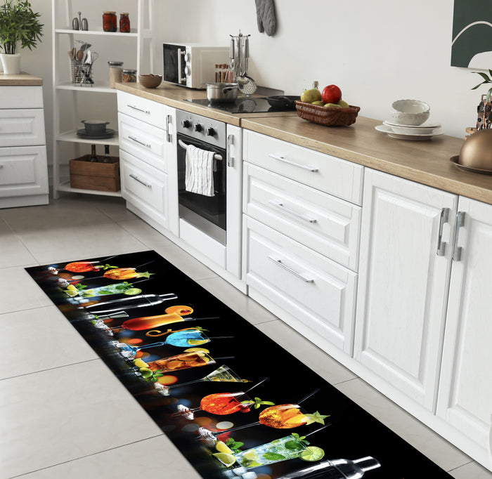 Tappeto Cucina Antiscivolo Made in Italy Passatoia Antimacchia Multiuso Corridoio Soggiorno Lavabile in Lavatrice - 50x250 - Coktail bar