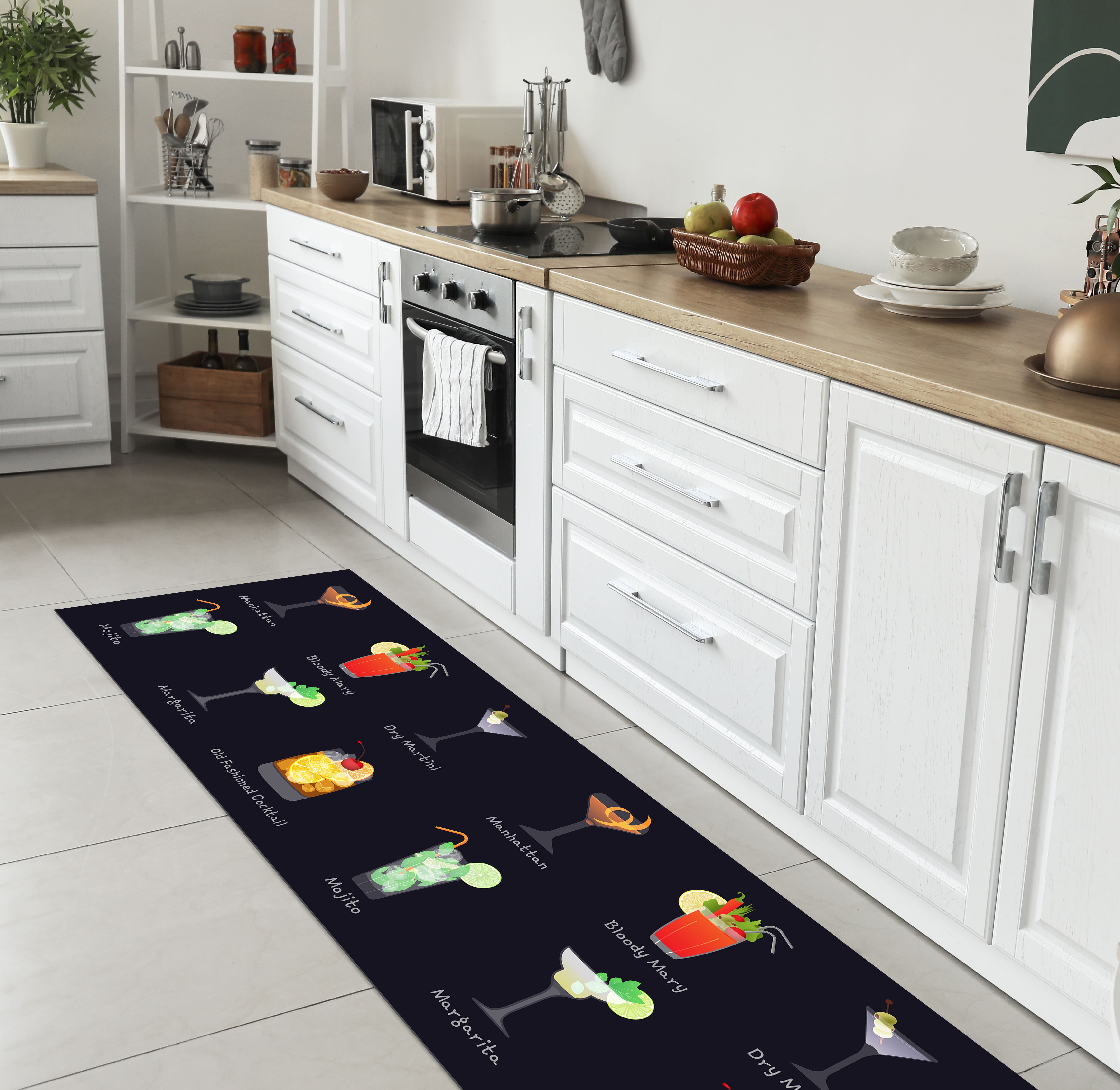 Tappeto Cucina Antiscivolo Made in Italy Passatoia Antimacchia Multiuso Corridoio Soggiorno Lavabile in Lavatrice - 50x450 - Coktail Simple