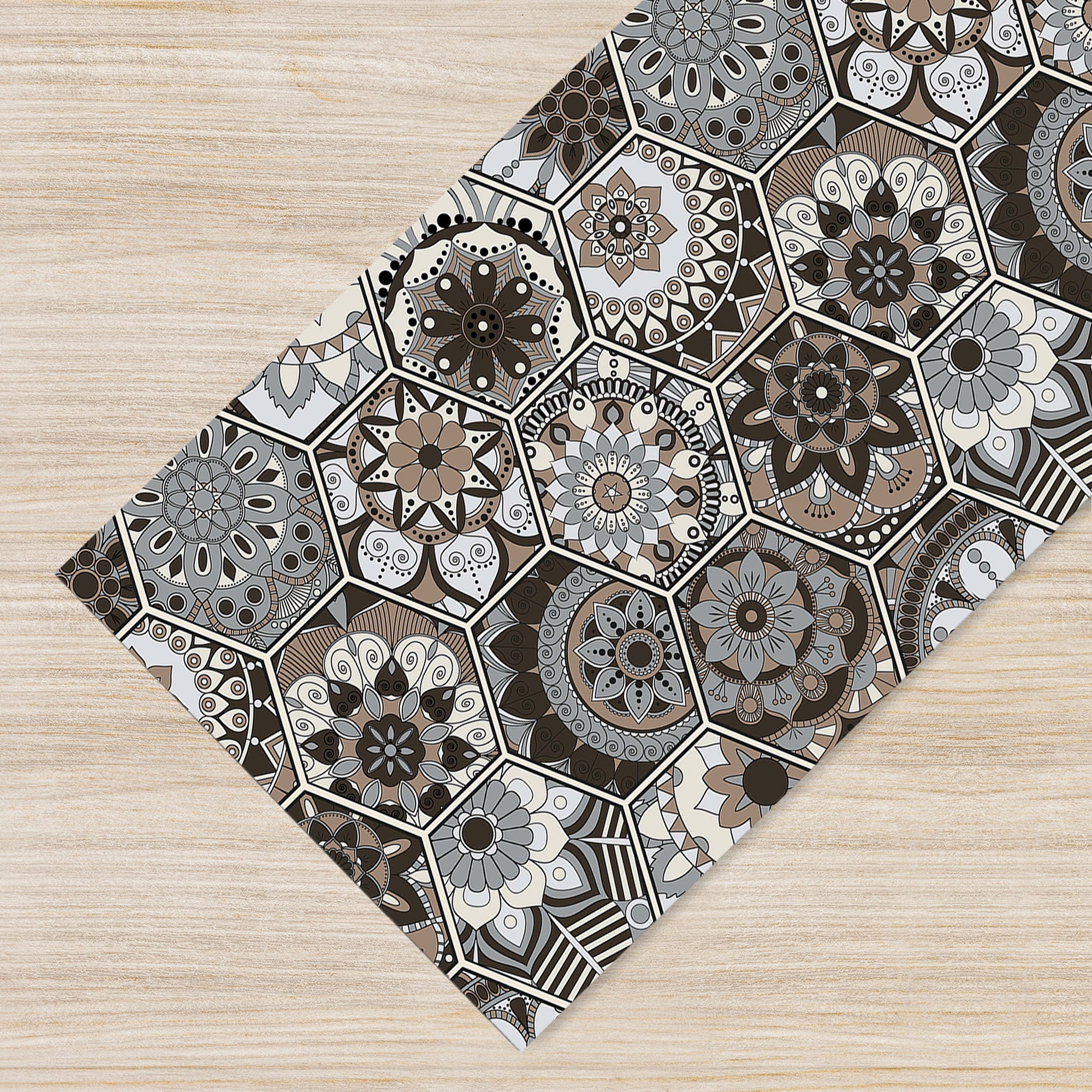 Tappeto Cucina Antiscivolo Made in Italy Passatoia Antimacchia Multiuso Corridoio Soggiorno Lavabile in Lavatrice - 50x550 - Esagoni Marroni