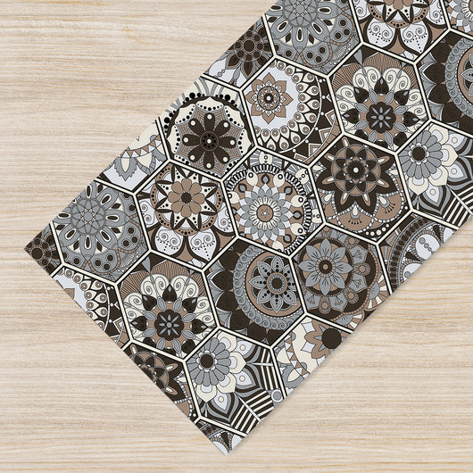 Tappeto Cucina Antiscivolo Made in Italy Passatoia Antimacchia Multiuso Corridoio Soggiorno Lavabile in Lavatrice - 50x250 - Esagoni Marroni