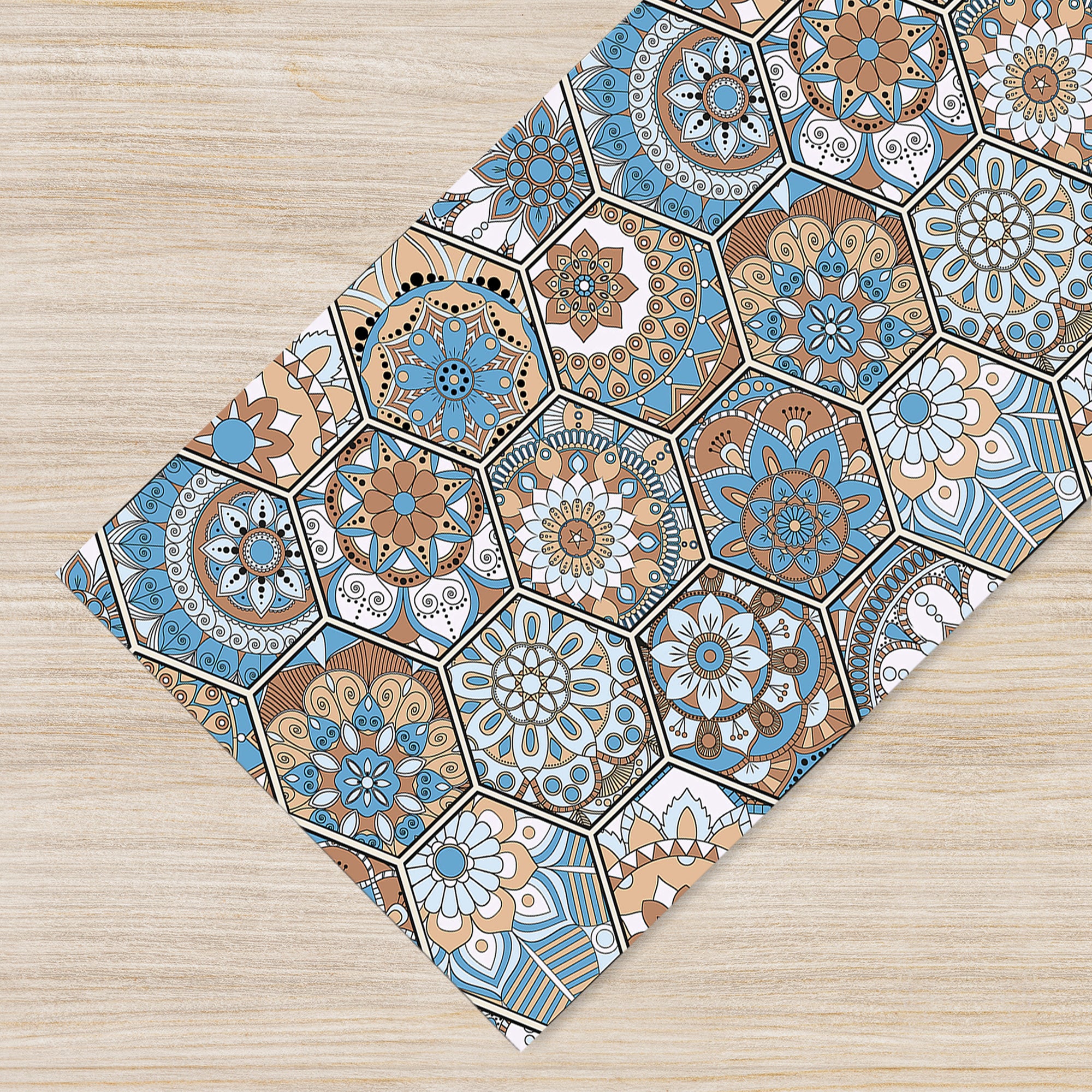 Tappeto Cucina Antiscivolo Made in Italy Passatoia Antimacchia Multiuso Corridoio Soggiorno Lavabile in Lavatrice - 50x400 - Esagoni celesti