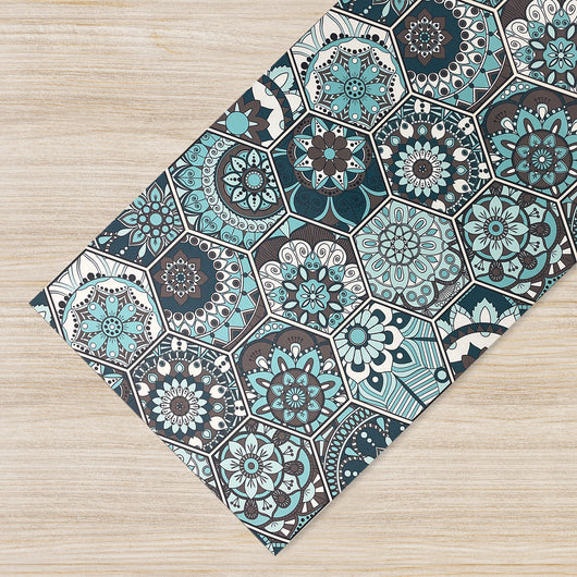 Tappeto Cucina Antiscivolo Made in Italy Passatoia Antimacchia Multiuso Corridoio Soggiorno Lavabile in Lavatrice - 50x100 - Esagoni ottanio