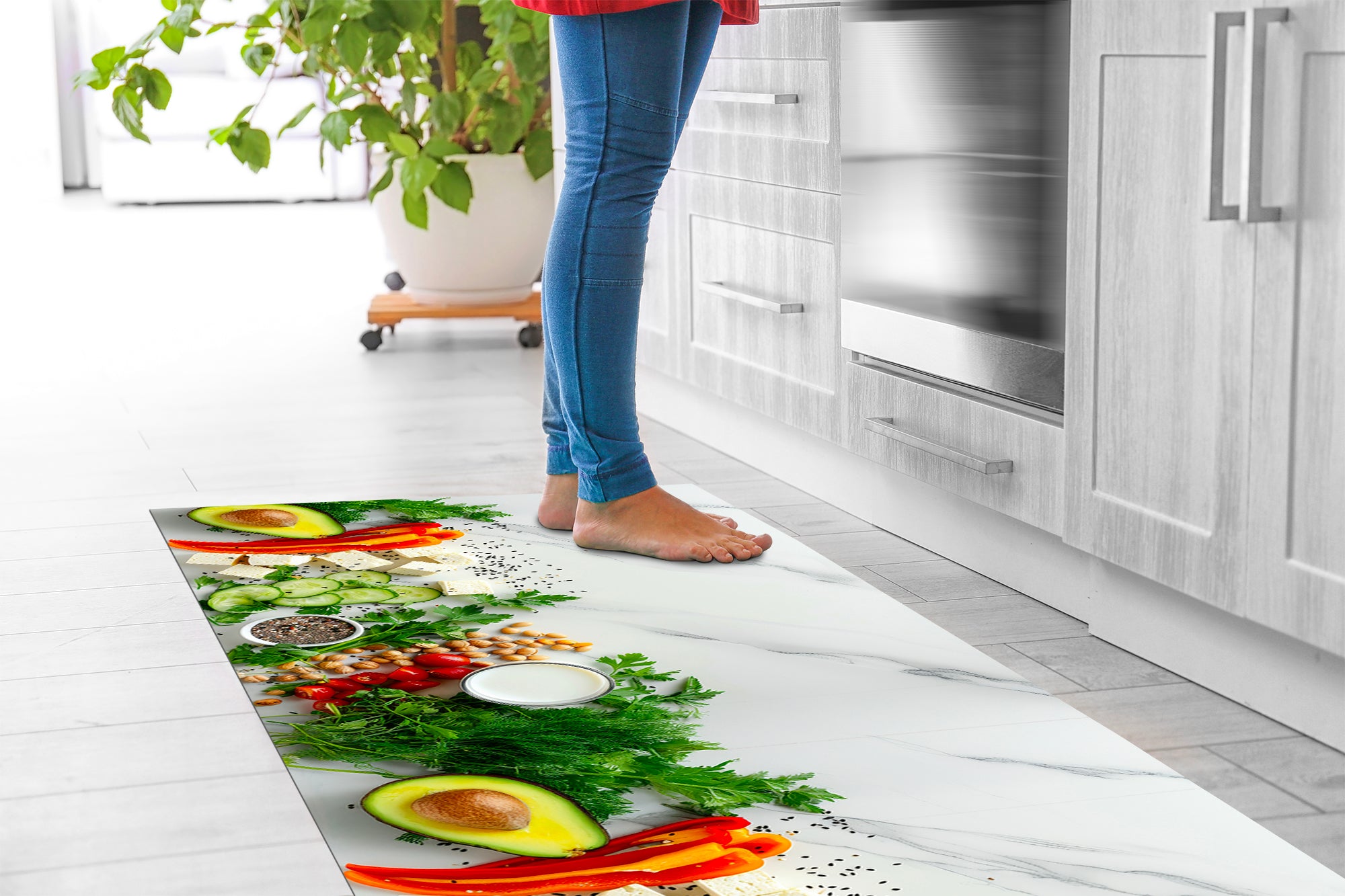 Tappeto Cucina Antiscivolo Made in Italy Passatoia Antimacchia Multiuso Corridoio Soggiorno Lavabile in Lavatrice - 50x500 - Marmo Avocado