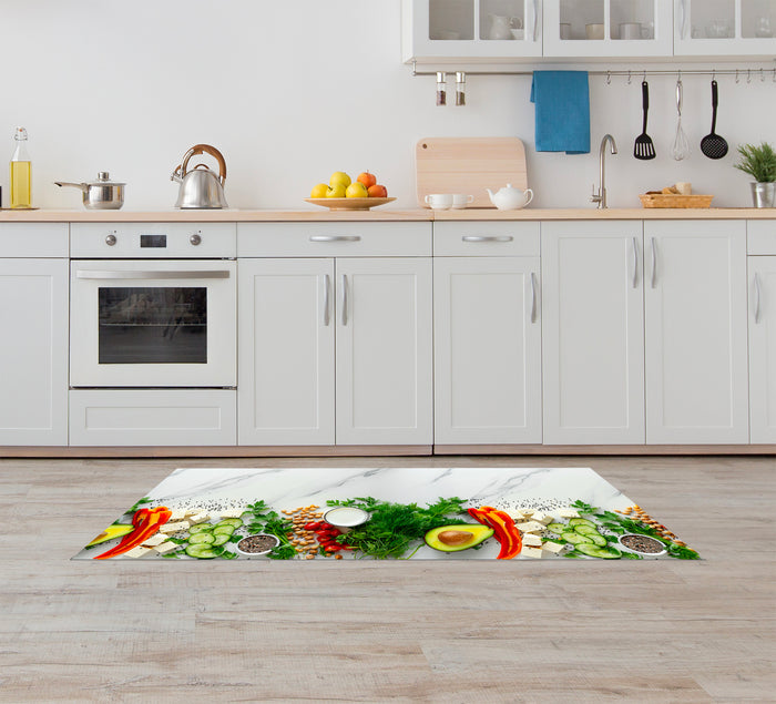 Tappeto Cucina Antiscivolo Made in Italy Passatoia Antimacchia Multiuso Corridoio Soggiorno Lavabile in Lavatrice - 50x100 - Marmo Avocado