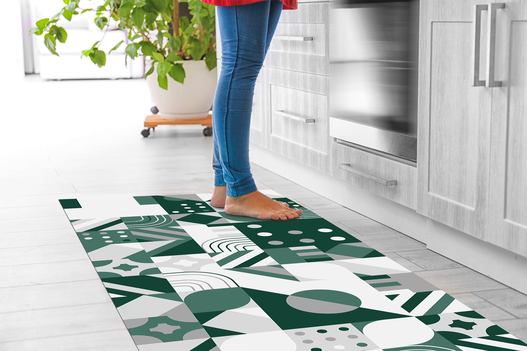 Tappeto Cucina Antiscivolo Made in Italy Passatoia Antimacchia Multiuso Corridoio Soggiorno Lavabile in Lavatrice - 50x150 - Picasso Verde