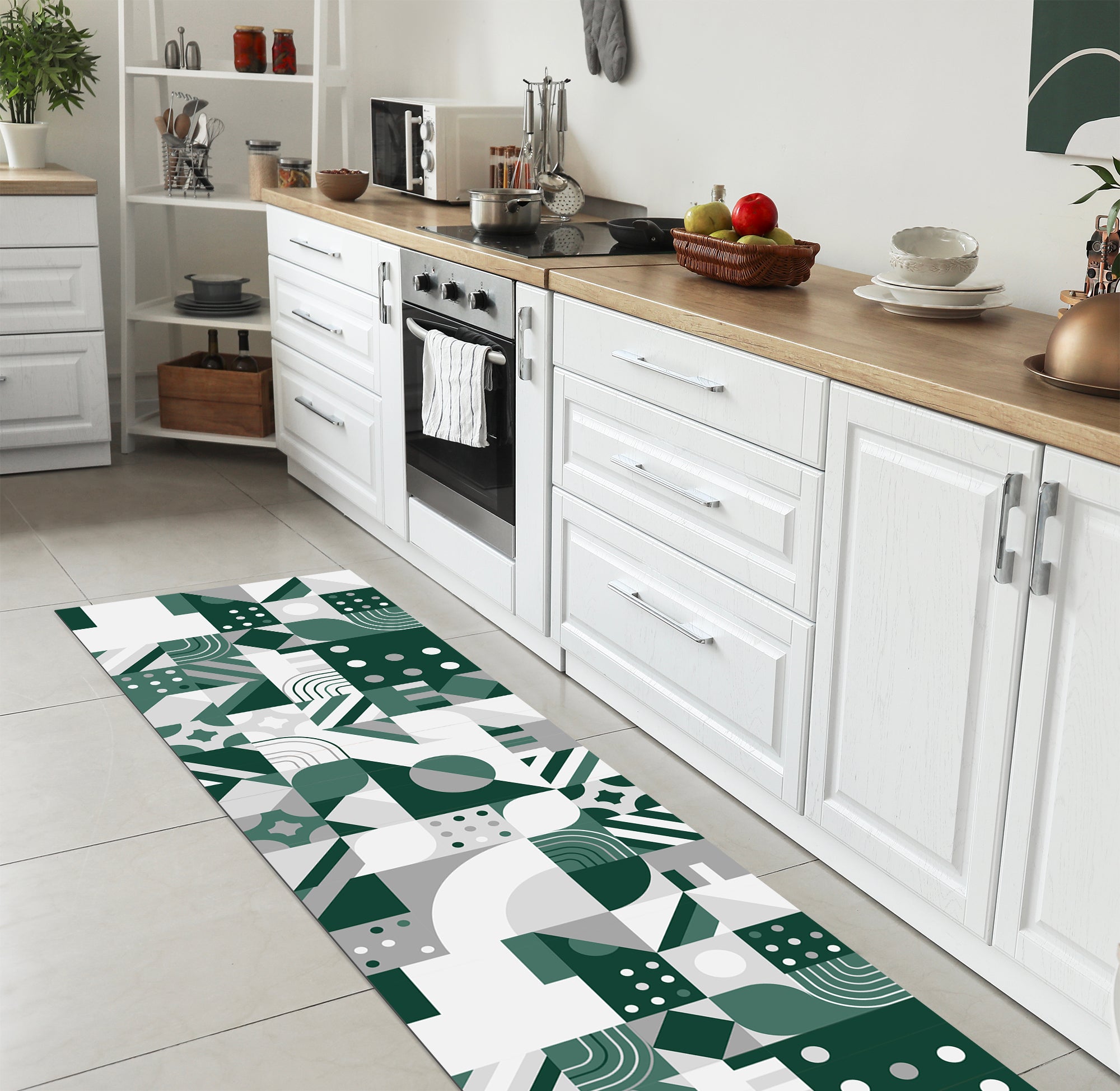 Tappeto Cucina Antiscivolo Made in Italy Passatoia Antimacchia Multiuso Corridoio Soggiorno Lavabile in Lavatrice - 50x450 - Picasso Verde