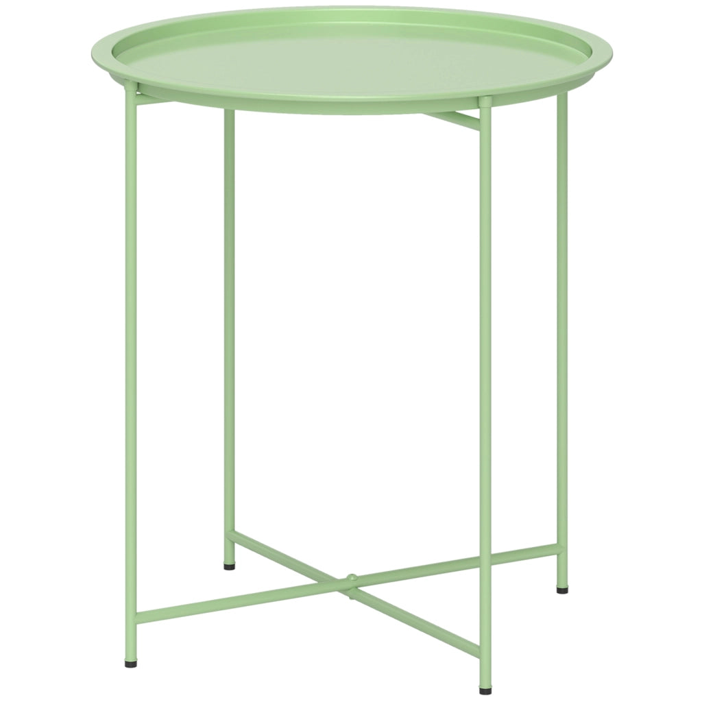 Tavolo da giardino rotondo in acciaio per esterni con piano rimovibile; pieghevole; ideale per terrazza o patio. Verde.