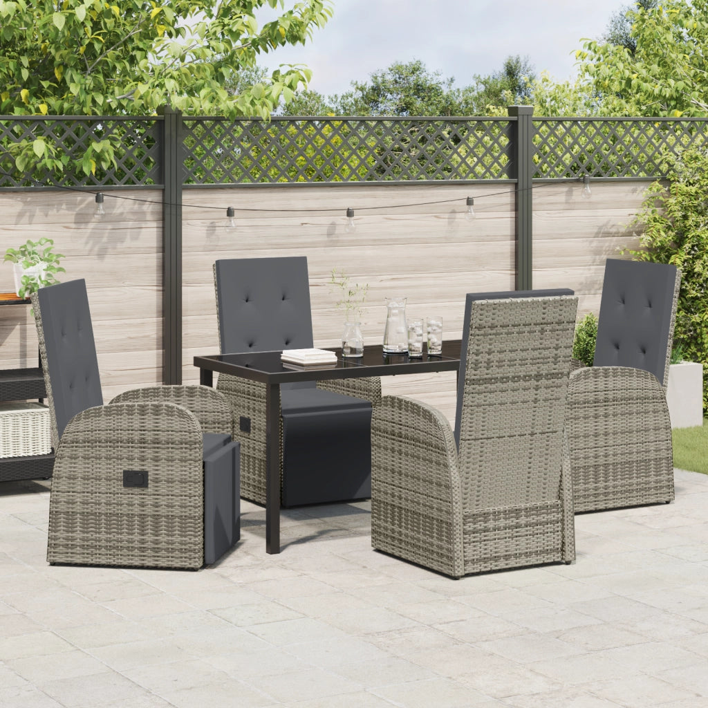 Set da pranzo da giardino 5 pezzi con cuscini grigi in polyrattan