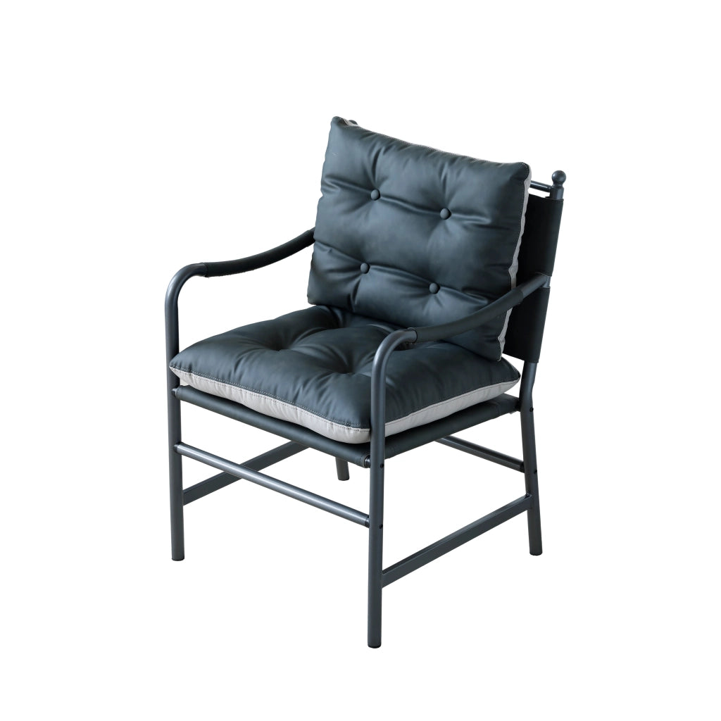 Poltrona moderna stile mid century in pelle con struttura in metallo nero per soggiorno e camera da letto, nero