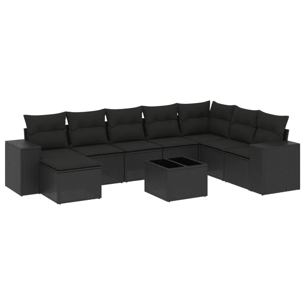 Set Divani da Giardino 9 pz con Cuscini Nero in Polyrattancod mxl 88765