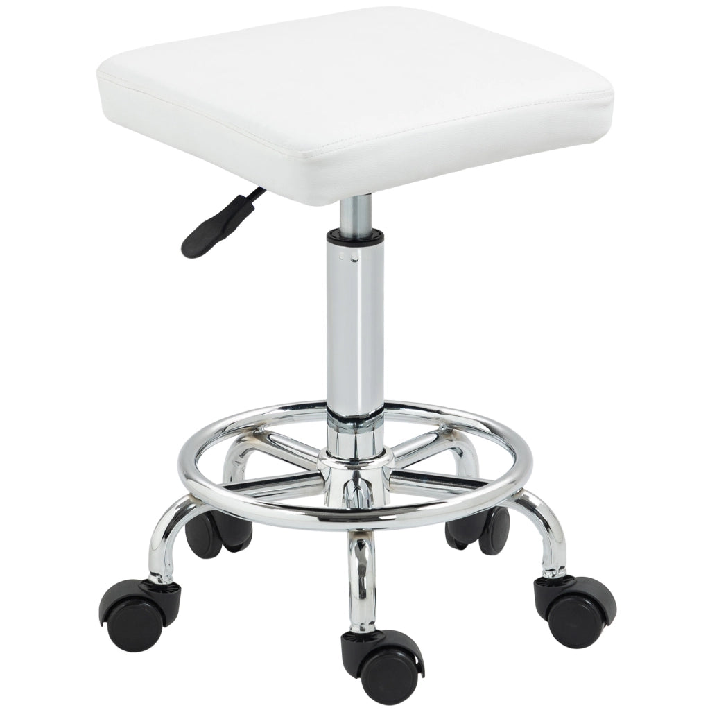 Sgabello Girevole Ajustable con Seduta Imbottita e Ruote ¨C zephmum ¨C 34x34x50-66 cm Bianco
