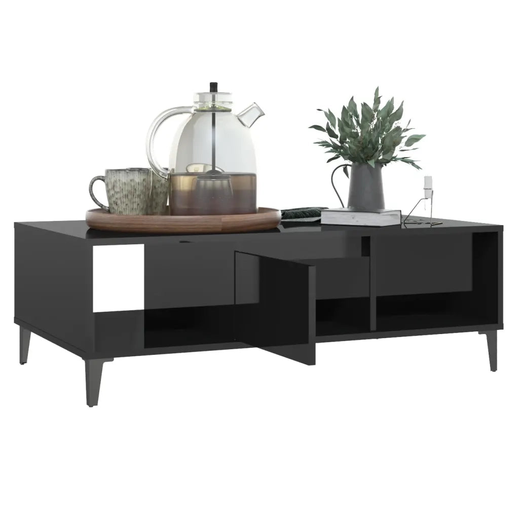 Tavolino da Salotto Nero Lucido 103,5x60x35cm Legno Multistrato 806029