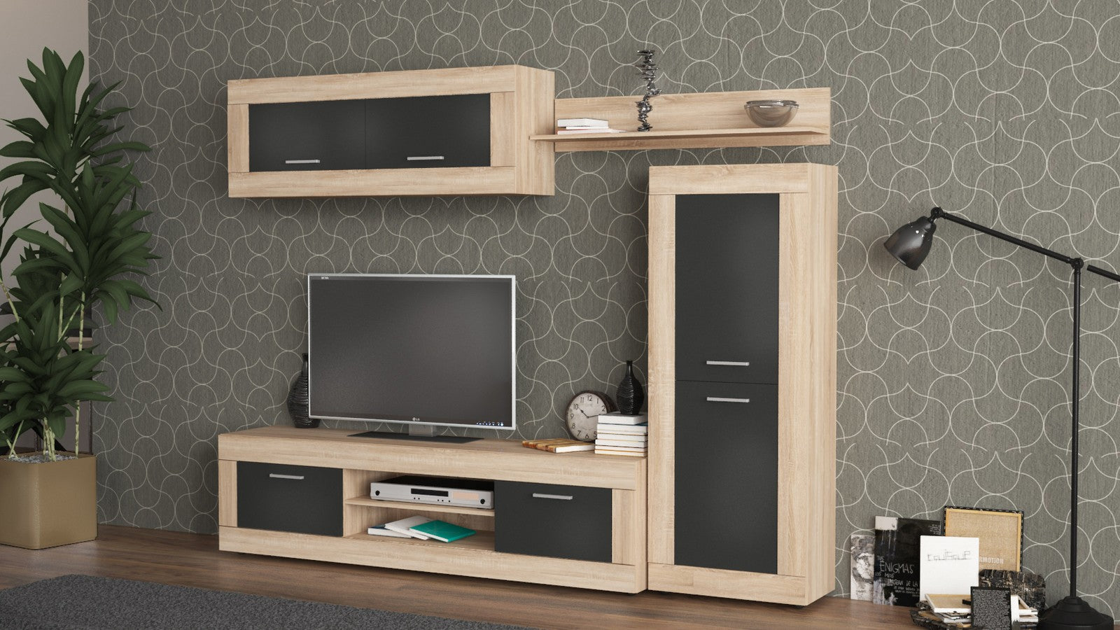 kit parete living amber 250x41x188 nat.oak/antracite cod:ferx.884