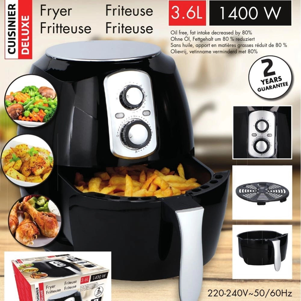 Trade Shop - Friggitrice Ad Aria Calda Senza Olio Airfryer 3.6 Lt Frigge Cuoce Arrosto 1400w -
