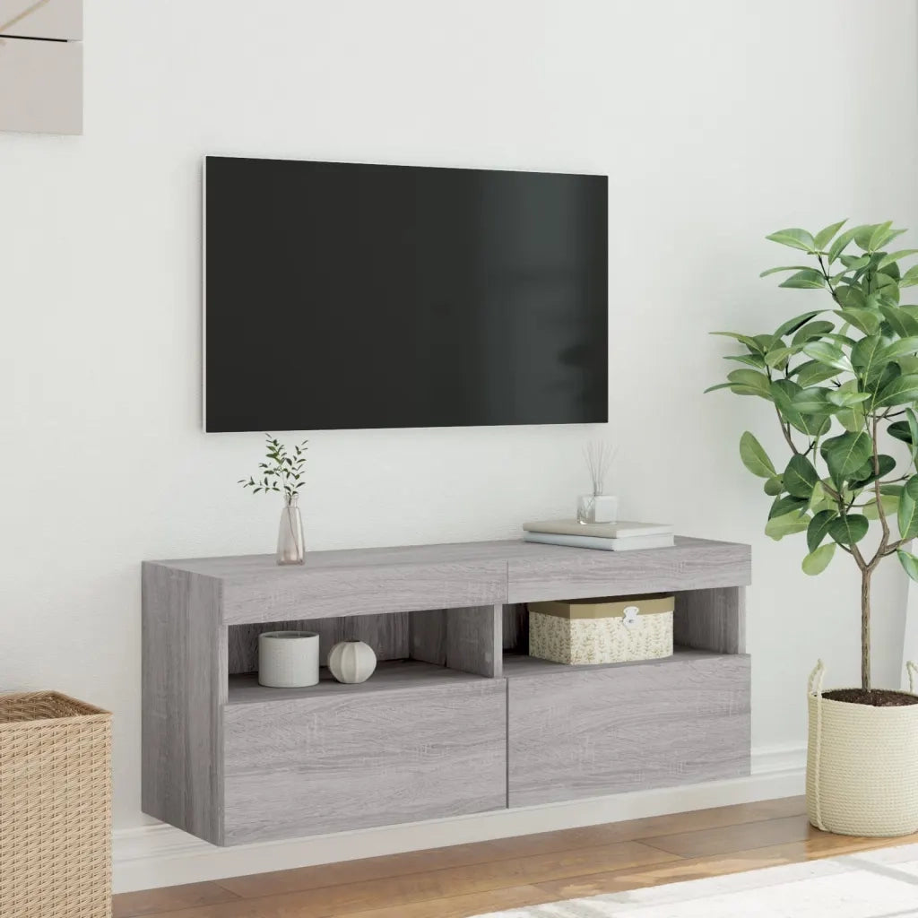 Mobile TV a Parete con Luci LED Grigio Sonoma 100x30x40 cm 837216