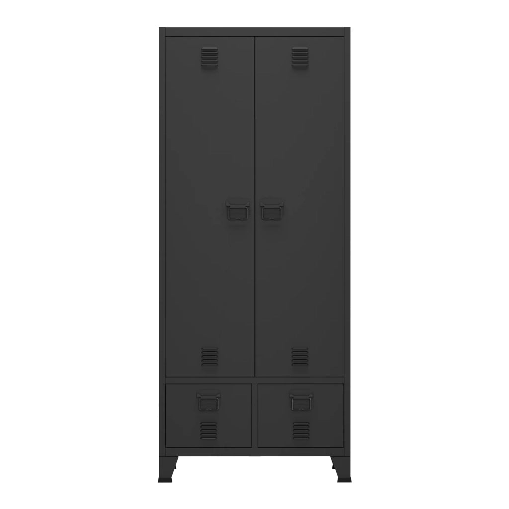 Mobile contenitore per camera da letto con ripiani 180 x 90 x 40 cm con 2 cassetti acciaio nero 03_0008875