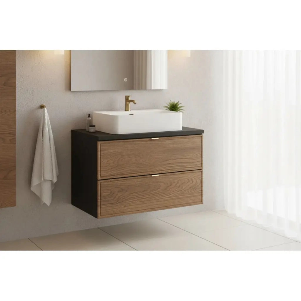 Piano lavabo nero SAVIA 80 cm – Top da 80 cm per mobile sottolavabo