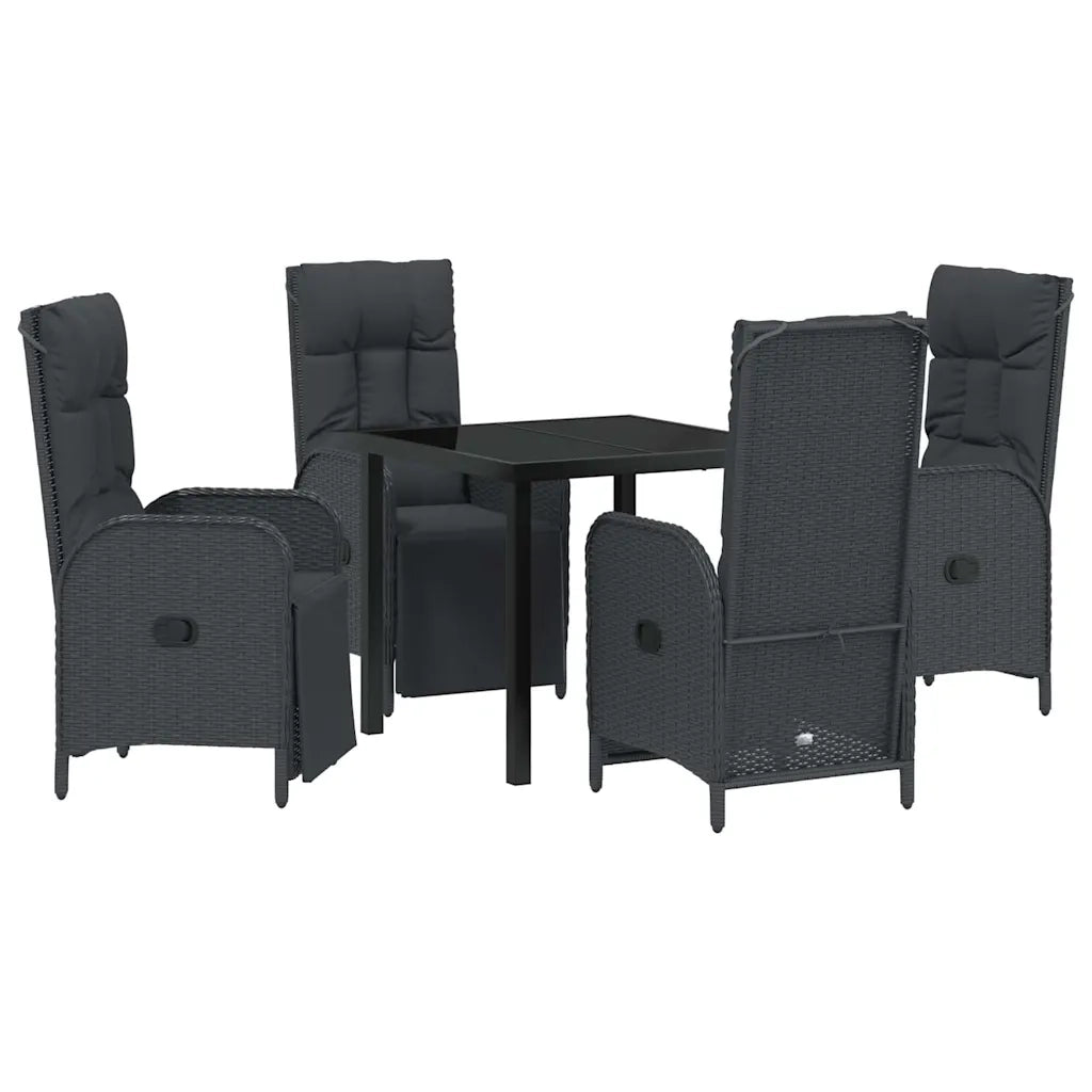 Set da Pranzo per Giardino con cuscino 5 pcs Nero polyrattan 3380121