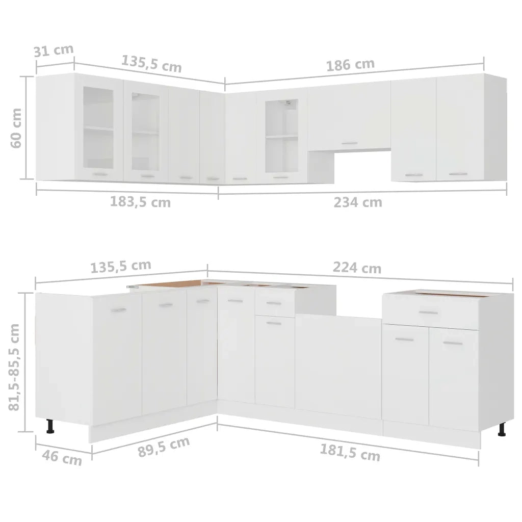 Set Armadi da Cucina 11 pz Lyon Bianco in Truciolato 3067663