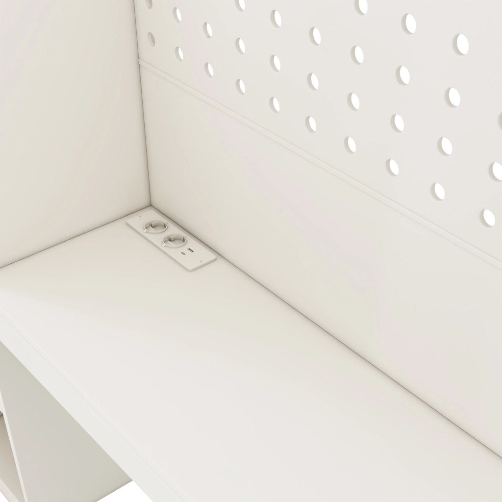 Letto a Soppalco 90 x 200 cm; Letto Singolo - Scrivania; Armadio e USB - Bianco