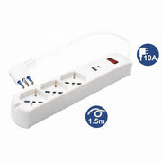Trade Shop - Multipresa 5 In 1 Usb A + C + 3 Prese Per Schuko / Bipasso / Eu Cavo 1.5mt 80081 -