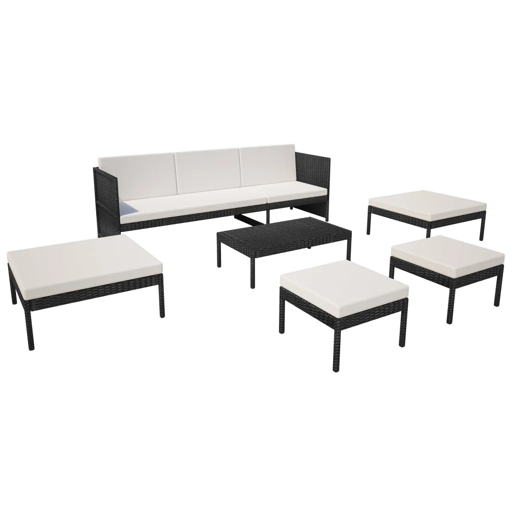 Set Divani da Giardino 6 pz con Cuscini in Polyrattan Nero 43010