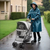 Passeggino per Cani Piccoli Pieghevole con Copertura Antipioggia, Ruote Girevoli e con Freni, Grigio