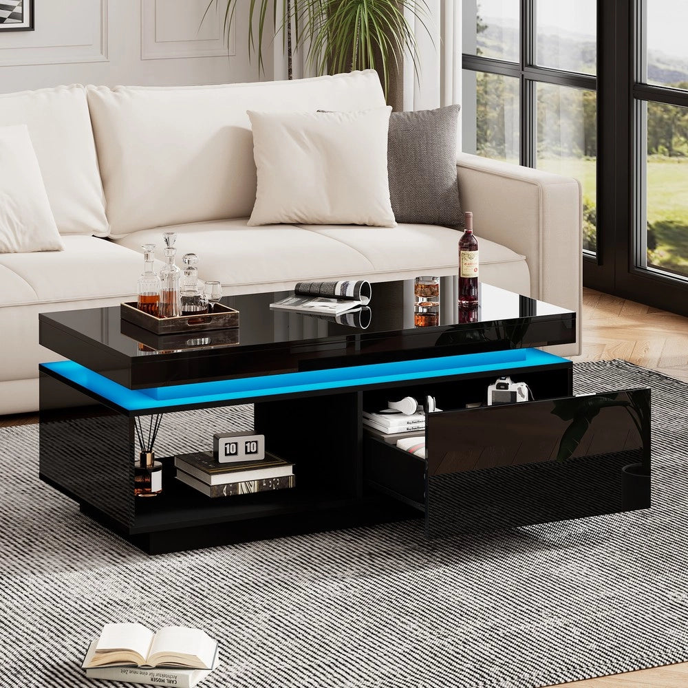Tavolino da Caff¨¨ con LED e Cassetto ¨C Xylo ¨C Bianco Lucido 100x50x40