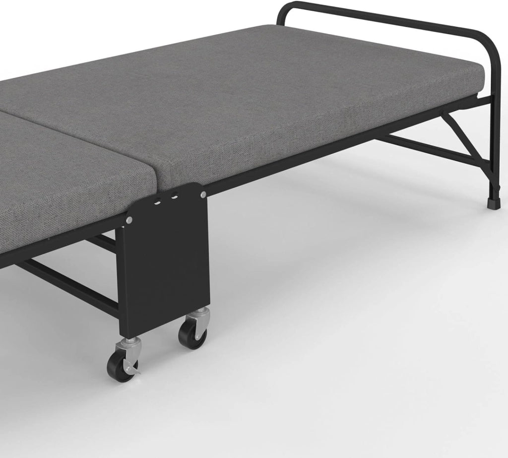 Letto pieghevole singolo in metallo ZAK con rete e materasso 70x190 cm grigio e nero